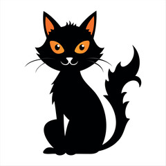 Horror black cat silhouette for Halloween design isolated on a white background