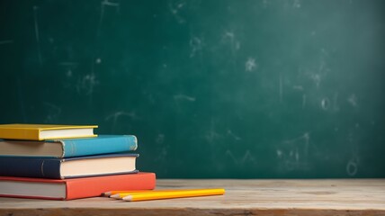 banner 1st september. knowledge day, books, pencils, blackboard, lots of empty space, pastel colors