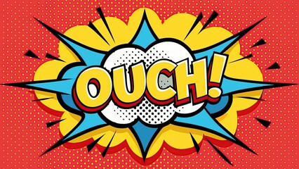 Retro comic book style illustration with explosive ouch expression