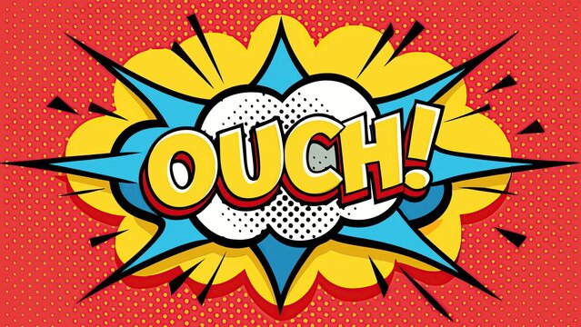 Retro comic book style illustration with explosive ouch expression