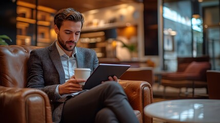man sitting in cafe with coffe