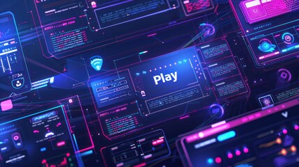Obraz premium Cyberpunk Interface with Play Button
