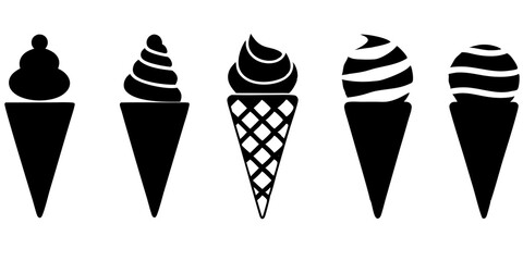 Set of ice cream cone icons silhouette vector illustration