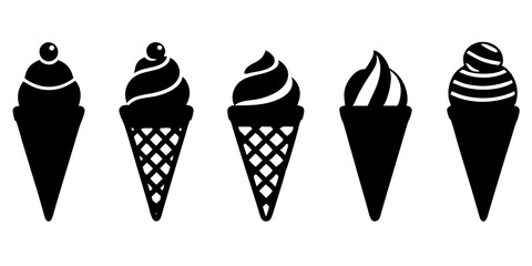 Set of ice cream cone icons silhouette vector illustration