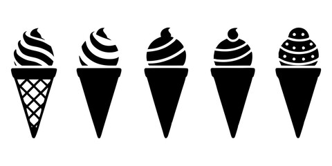 Set of ice cream cone icons silhouette vector illustration