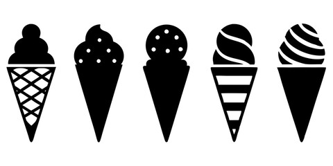 Set of ice cream cone icons silhouette vector illustration