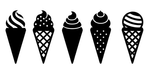 Set of ice cream cone icons silhouette vector illustration