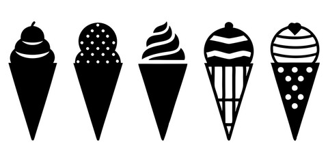 Set of ice cream cone icons silhouette vector illustration