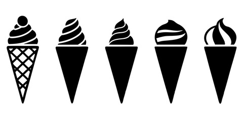 Set of ice cream cone icons silhouette vector illustration