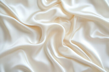 Obraz premium satin silk fabric with luxurious white background, abstract wavy cloth with ivory color and smooth texture