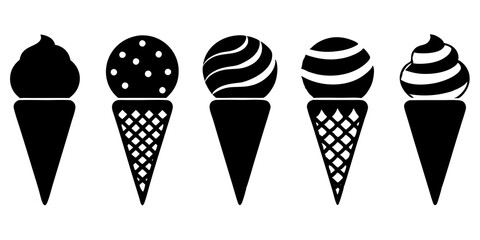 Set of ice cream cone icons silhouette vector illustration