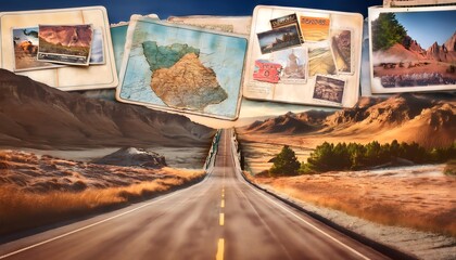 Vintage Road Trip Collage - A nostalgic paper collage that combines retro elements like road and mountains. Graphic art illustration poster