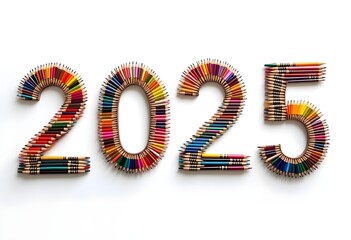 2025 Created with Colorful Pencils on White Background