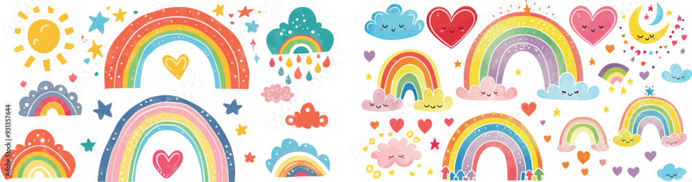 Poster animated rainbow collection with arcs of color