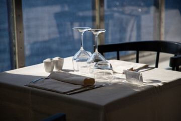 restaurant table and the sea in the background
