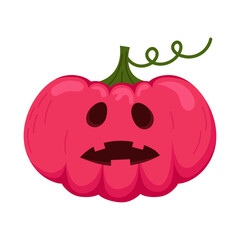 Halloween pumpkin isolated on white background. Vector Illustration of pink spooky pumpkin head