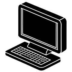 Fototapeta premium Desktop Computer Icon in Black and White, Technology Silhouette