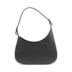 Women's black leather handbag tote bag isolated on white background. Fashionable women's...