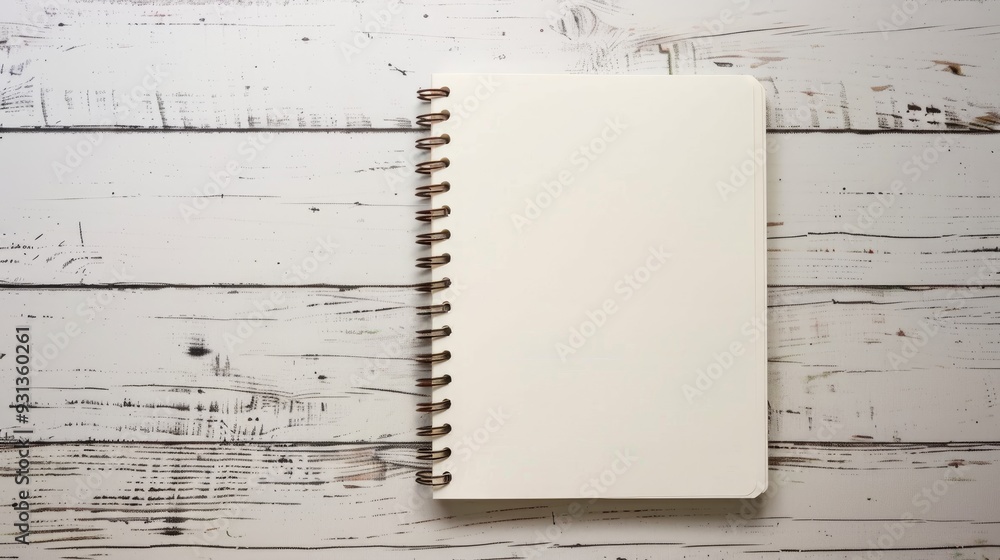 Poster spiral notebook with empty white pages top view with space for text
