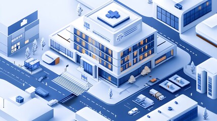 Obraz premium an isometric 3D Smart Hospital building, portraying a technologically advanced healthcare facility