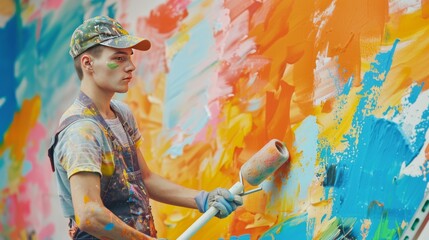 Fototapeta premium Painter applying finishing touches