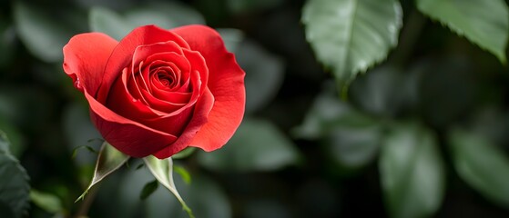 Artistic rendering of a red rose in full bloom, showcasing the delicate charm through rich, deep colors and intricate petal details that draw the viewer in