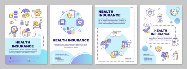 Health insurance blue circle brochure template. Health plans. Leaflet design with linear icons. Editable 4 vector layouts for presentation, annual reports. Arial-Black, Myriad Pro-Regular fonts used