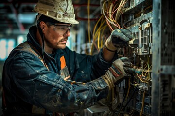 Professional man electrifying electrician
