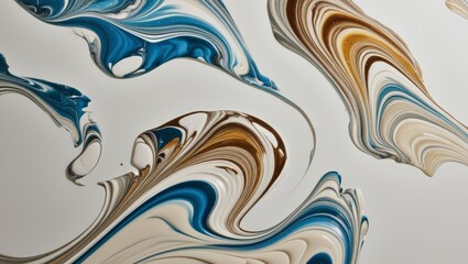 Fototapeta premium Abstract Swirling Paint Texture in Blue, Gold, and White