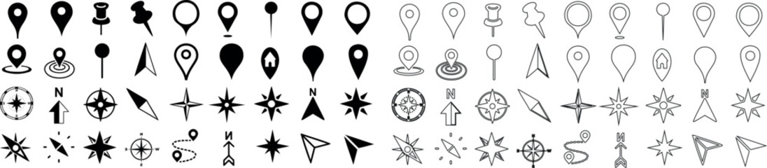 Map icon vector, location marker, navigation symbol, compass rose, and directional arrows for maps, GPS interfaces, and location based application © Arafat