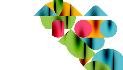 Color beautiful circles, semi circles, squares and round triangles. Geometric mosaic style pattern abstract background for wallpaper, banner, backdrop, card, book Illustration, landing page