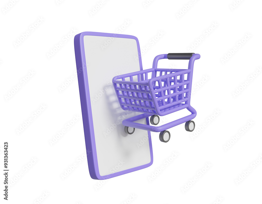Poster 3d rendered illustration of digital shopping cart concept: shopping made easy on mobile with shoppin