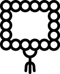Black and white vector icon of square shaped rosary beads used for praying and meditation