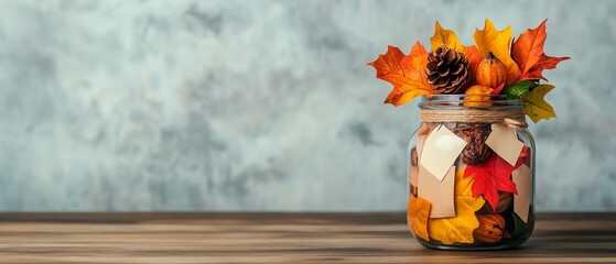 Thanksgiving gratitude jar with notes, focus on holiday reflection and family connection, peaceful home setting