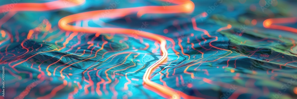 Poster dynamic roads in vibrant colors crisscross a stylized map, illustrating connectivity for navigation 