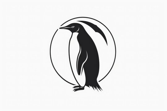 recommend clip art: Vintage penguin animals emblem logo design with black penguin line art icon vector illustration on white background