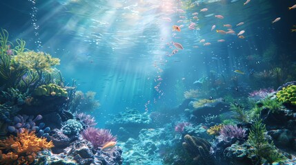 Fototapeta premium Explore the depths of the ocean in a 3D underwater world.