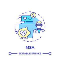MSA multi color concept icon. Medical savings account. Advantage health plan. Deductible insurance. Round shape line illustration. Abstract idea. Graphic design. Easy to use in brochure