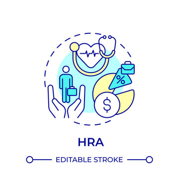 HRA multi color concept icon. Health reimbursement arrangement. Employee health care. Job benefit. Round shape line illustration. Abstract idea. Graphic design. Easy to use in booklet