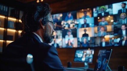 Video Conference Call Screen Managing Remote Business : Generative AI