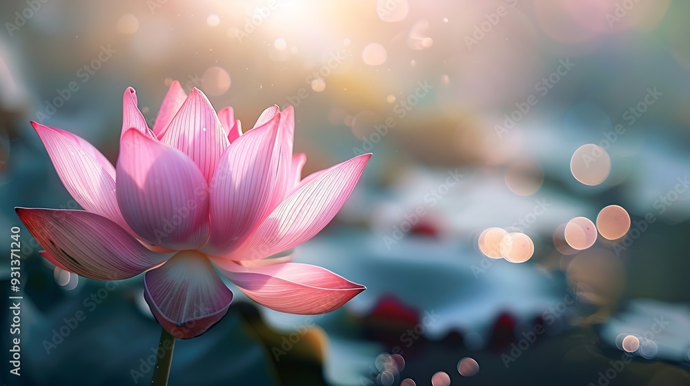 Poster pink lotus background image select focus : generative ai