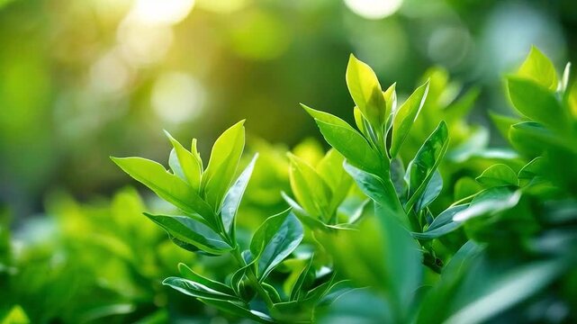 Green tea leaves  are growing in the garden