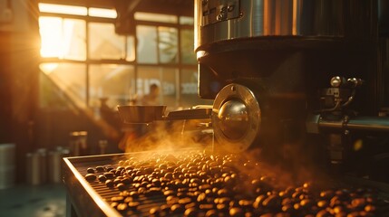 Silhouette professional coffee roaster with modern machine used for roasting beans : Generative AI