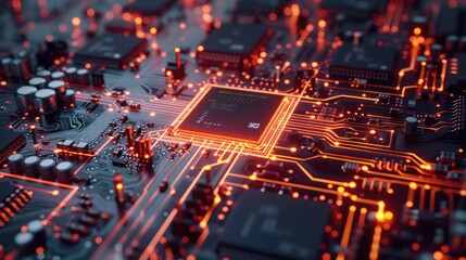 Obraz premium Circuit Board with Glowing Wires