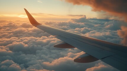Obraz premium Airplane Wings Cutting Through Clouds in the Sky