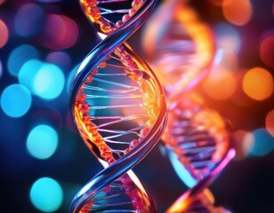 Glowing DNA Strands Close Up Genetic Mapping