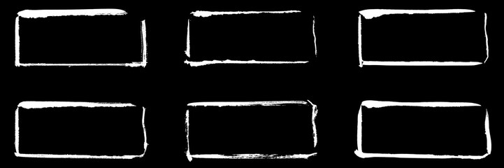 6 weisse grunge Rahmen auf schwarz - Gemalte Pinsel Umrandungen
