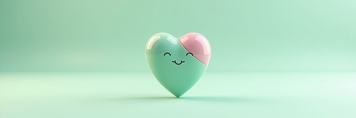 A cute, smiling heart in pastel colors symbolizes love and positivity, perfect for projects related to wellness, romance, or children’s products.
