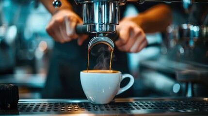Closeup of a barista's hands making coffee on Labor Day