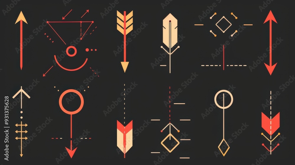 Poster imagine a set of arrows in various shapes and colors for a data visualization tool.